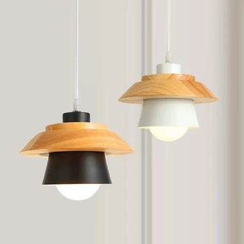 Modern sadelik LED E27 kolye ışık nordic basitlik asılı ışıklar ev geliştirme demir ve ahşap dekorasyon kolye lamba