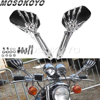 Motosiklet Kafatası Dikiz Aynaları İskelet Pençe Yan Ayna için Harley Dyna Softail Sportster Touring