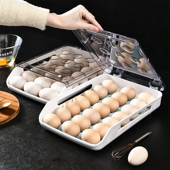 Mutfak Otomatik Haddeleme Yumurta Kutusu Yumurta Saklama kutusu Şeffaf Çekmece Yumurta Tepsisi Ev Buzdolabı Yumurta Organizatör Space Saver