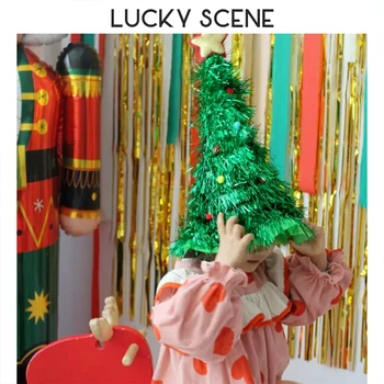 Noel Ağacı Şapka Dekorasyon Şapka Komik Yağmur İpek Noel Şapka Parti Elbise S01631