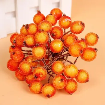 Noel Buzlu Yapay Berry Canlı Kırmızı Holly Meyveleri Noel Ağacı Dekoratif Simülasyon Çiçekler 40 Kafaları Aksesuarları