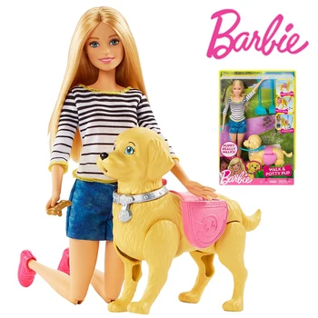Orijinal Barbie modeli DWJ68 bebek Bakımı Hayvanlar Serisi Yürüyecek Pet Açgözlü Köpek Yavrusu Boneca Barbie Kız Hediye Kutusu Oyuncaklar DWJ68