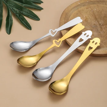 Paslanmaz Çelik Kaşık Yaratıcı Altın Gümüş Kahve Karıştırma Tatlı bal kaşığı Aşk Kalp Gülümseme Tasarım Gadget Mutfak Aksesuarları