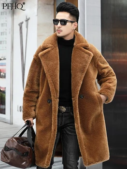 PFHQ Sonbahar Kış erkek Lüks Taklit Kürk Ceket Moda Rahat Siper Moda Zarif Uzun Alpaka Koyun kesilmiş Giysileri 21Q4433
