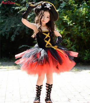 POSH RÜYA Yeni Cadılar Bayramı Korsanlar Çocuk Kız Kostüm Kostüm Şapka Korsanlar Tutu Giyinmiş Siyah Yürümeye Başlayan Kız Cosplay Giysi