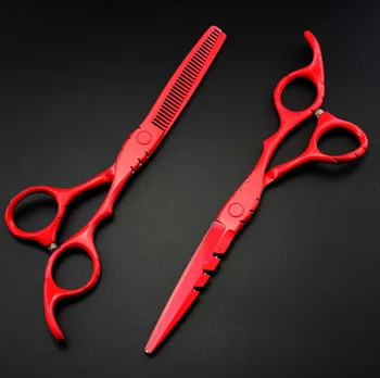 profesyonel Japonya 440c 5.5 & 6 inç kırmızı kesme + inceltme saç makas kuaför makası kuaförlük makas seti Ücretsiz kargo