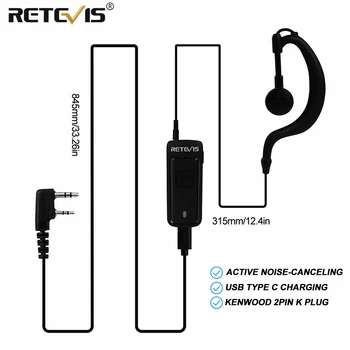 Retevis EEK019 Aktif Gürültü önleyici Kulaklık USB Tip C Şarj PTT G-şekil Kenwood 2pin Kulaklık RT622 RT86 RA685 RT85 RT3S