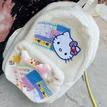 Sanrios Anime Hellokitty Benim melodi Sonbahar Kış Kawaii Yüksek Kapasiteli Yüksek Kaliteli Peluş okul çantası Sevimli çizgi film bebeği Çantası