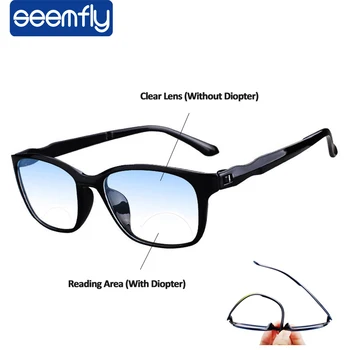 seemfly Bifokal okuma gözlüğü Erkekler Anti Mavi Presbiyopi Gözlük Yakın ve Uzak Görüş Bilgisayar Gözlük +1.5 +2 +2.5 +3 +3.5 +4