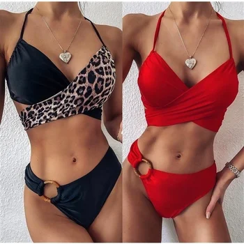 Seksi Bandaj Bikini Kadın Mayo Siyah Leopar Yaz Beachwear Kadın Mayo 2020 Push up bikini seti