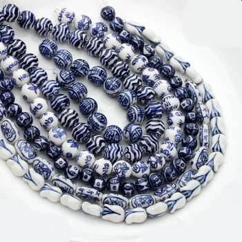 Seramik Boncuk Çin Tarzı Mavi Ve Beyaz Porselen dağınık boncuklar 10 adet/grup Takı Yapımı İçin DIY Aksesuarları Bilezik Toptan