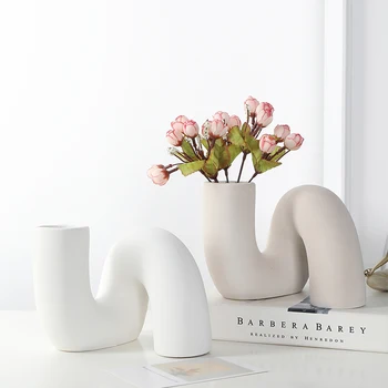 Seramik Vazo Modern Minimalist Soyut Vazolar Beyaz Bükülmüş Tüp Şekli İskandinav Saksı ev içi dekor Aksesuarları