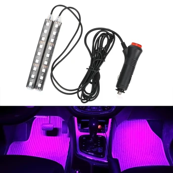 Sigara çakmak adaptörü araba-styling iç dekoratif lamba 2 adet araba LED Dash zemin ayak şerit ışık otomatik atmosfer lambaları