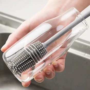 Silikon Fırça Fincan Scrubber Cam Temizleyici Mutfak Temizleme Aracı Uzun Saplı İçecek Bardağı Şişe Cam Bardak Temizleme Fırçası