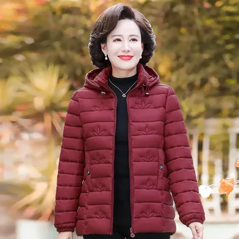 Sonbahar ve Kış Kısa Orta Yaşlı kapitone ceket kadın Hafif ve Sıcak Saf Renk Kapşonlu Kore Rahat Ceket 2023 Yeni Parkas