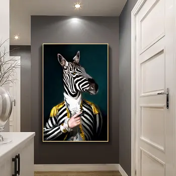 Soyut Portre Posterler ve Baskılar duvar sanatı tuval yağlıboya Hayvan zebra beyefendi Resim Oturma Odası ıçin QUADROS Ev Dekor