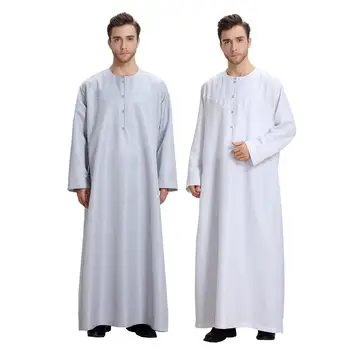 Suudi Thobe Jubba Erkek Uzun Kollu Arapça Elbise İslam Giyim Müslüman Erkekler Elbise Ramazan Jubba Dishdasha Orta Doğu Çözülme Elbiseler
