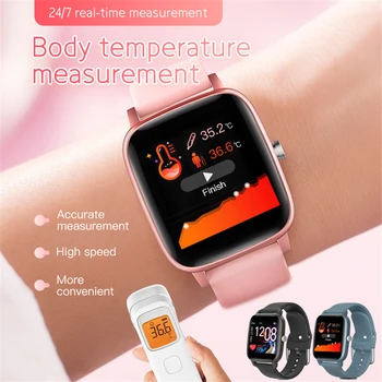 T98 Erkekler Kadınlar Spor akıllı saat Vücut Sıcaklığı IP67 Su Geçirmez Bluetooth Pedometre Kalp Hızı Android IOS Telefon İçin Smartwatch