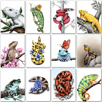 Tam Yuvarlak Elmas mozaik 5D DİY Elmas boyama Renkli hayvanlar yılan kelebek Tam Kare Elmas nakış Çapraz dikiş