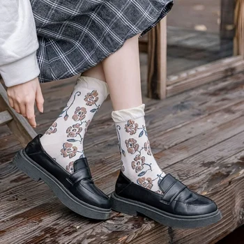Tatlı Sevimli Kız Dantel Pamuk Termal Fırfır Fırfırlı Çorap Çiçek Harajuku Retro Kadın Kore Moda Uzun Tüp Çorap