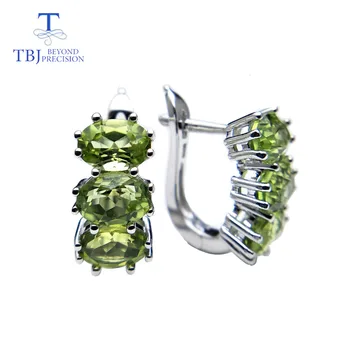 TBJ, doğal yeşil Peridot taş küpe moda basit küpe 925 ayar gümüş, basit tasarım kızlar için hediye kutusu ile