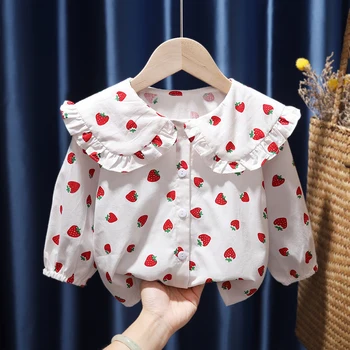 Toddler Kız Sonbahar Giysileri 2022 Bebek Bluz Baskılı Çilek Uzun kollu Bluz Bebek Gömlek Dış Giyim Bluz Kız Üstleri Ropa