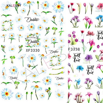 Toptan 5 adet/grup 3D Papatya Nail Art Sticker Dekorasyon Manikür Tasarım Çiçek Sticker Çıkartması Yeşil Yaprak Nail Art Çıkartması Çivi