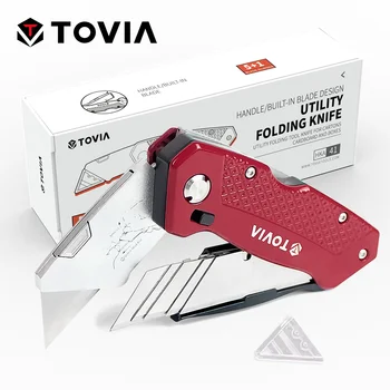 TOVIA Katlanır Bıçak 5 Bıçaklı Elektrikçi Maket Bıçağı Depolama Karton Karton Kutu Kesici Hızlı Değişim Bıçak