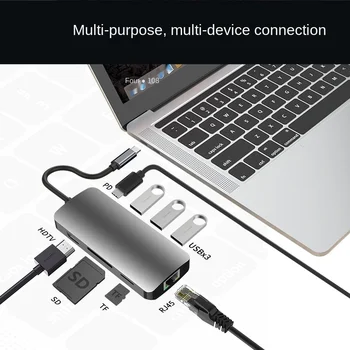 USB 3.1 Tip-C Hub Adaptörü 4K Thunderbolt 3 USB C Hub Hub 3.0 TF SD Okuyucu Yuvası PD MacBook Pro/Hava 2020 için