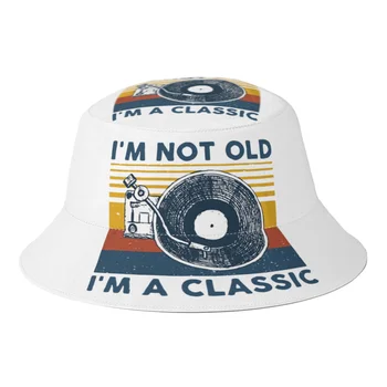 Vintage DJ değilim Eski ben Bir Klasik Komik Hediyeler İçin Müzik Lover Kova Şapka Güneş Koruyucu Panama Kap Erkekler Streetwear Balıkçı Şapka
