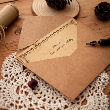 Vintage Kraft Kağıt Zarflar Mektup Kağıdı Seti Çıkartmalar Retro yazma pedi Noel Davetiyeleri Ofis Tedarik Kırtasiye 1X