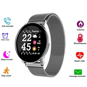 W8 Spor akıllı saat Bilezik Yuvarlak Bluetooth Su Geçirmez Erkek Smartwatch Erkekler Kadınlar Spor İzci Bilek Bandı Android IOS için