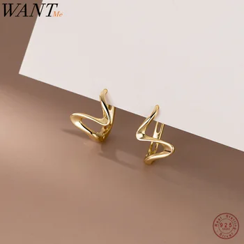 WANTME 925 Ayar Gümüş Moda Benzersiz Dalga Eğrisi Hoop Küpe Kadınlar için Minimalist Takılar Parti Piercing Takı Kulak Klipsler