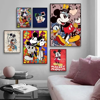 Yatak odası dekoru Ev HD Baskı Mickey Mouse Donald Ördek Resim Soyut Graffiti Posteri Disney Tuval Boyama Hiçbir ahşap çatkı duvar Sanatı