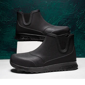 Yağmur ayakkabıları Erkekler için Kauçuk Ayakkabı Platformu yarım çizmeler 2023 Sonbahar Kış üzerinde Kayma Patik Çizmeler Erkekler için Su Geçirmez İş Botas
