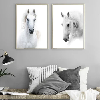 Yeni Beyaz At Tuval Boyama Hayvan Posteri ve Baskı İskandinav Duvar Sanatı Resimleri için Ofis Oturma Odası Ev Dekorasyon Çerçevesiz