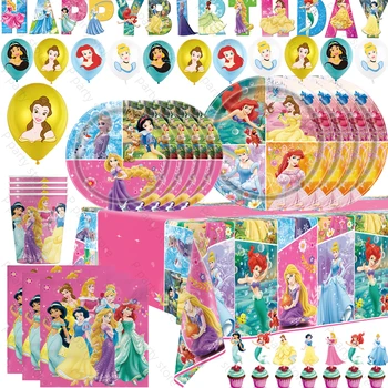 Yeni Disney Prenses Parti Sofra Doğum Günü Malzemeleri Kız Bardak Tabak Peçete Balon Kek Süslemeleri Bebek Duş için Hediye