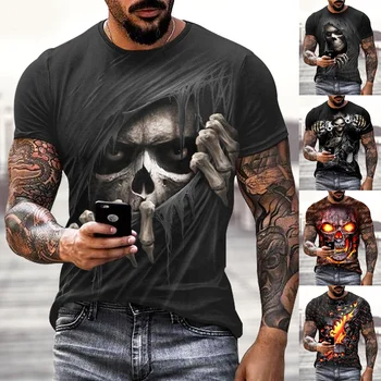 Yeni Gotik Korku Kafatası 3D Baskı T-shirt erkek Moda Kişilik Serin Kısa kollu Üstleri Sokak Hip-Hop Gömlek Büyük Boy