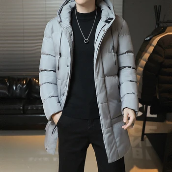 Yeni Kış Moda Gençlik Orta Ve Uzun Elbise Erkek Kore Versiyonu Popüler Ekmek Aşağı Pamuk Kalınlaşmış sıcak tutan kaban Erkek