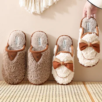 Yeni moda sonbahar kış ev pamuk terlikler çift ışık lüks stil kapalı slaytlar sıcak ayakkabı bayan peluş çift terlik
