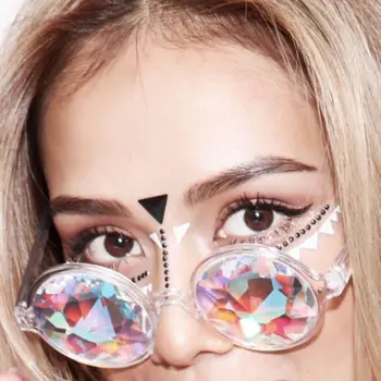 Yeni Temizle Yuvarlak Gözlük çiçek dürbünü Gözlük Kristal Lens Parti Rave Müzik Festivali Güneş Gözlüğü Arkadaş Hediyeler Gözlük Aksesuarları