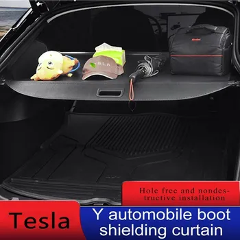 Yeni Tesla Modeli Y gövde bölme perde bagaj kapağı perde delikli olmayan üst ve alt katmanlı geri çekilebilir kapak perde