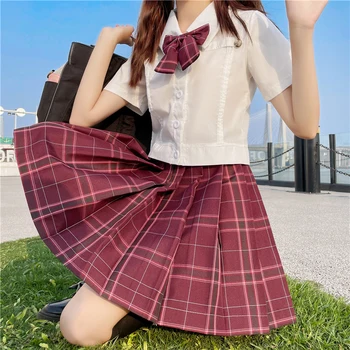 Zoki JK Kadın Pilili Etek Yaz Yüksek Bel Moda Yay Ekose Mini Etek Bir Çizgi Sevimli Tatlı Japonya Kız Okul Kırmızı Etekler 