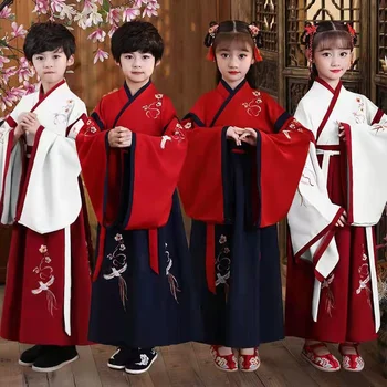Çin Geleneksel Elbise Hanfu Çocuklar Antik Festivali Giyim Seti Çocuk Erkek Kız Uzun Kollu Halk Dans Performansı Elbise