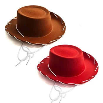 Çocuk Büyük Ağız Batı kovboy şapkası Ayarlanabilir Kahverengi Kırmızı Keçe Cowgirl Kap Çocuklar için Erkek Kız Rol oynamak Festivaller Parti Sahne