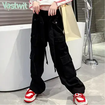Çocuk Kız Moda Sokak Stili Kargo Pantolon Gevşek Rahat Hip Hop Pantolon Kore Geniş Bacak Pantolon Kemer Salonu Streetwear