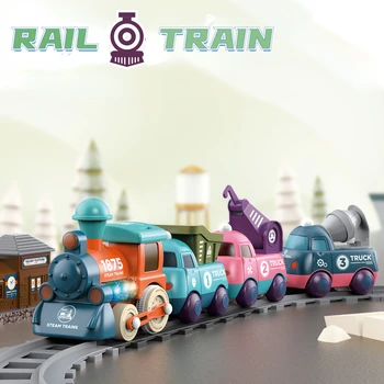 Çocuk Sevimli Demiryolu Taşımacılığı Elektrikli Demiryolu Araba Parça Seti Uyumlu Oyuncak Tuğla Tren Ev İnteraktif noel hediyesi Çocuk İçin