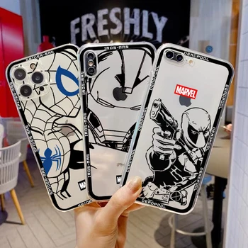 örümcek adam Deadpool demir Adam temizle Telefon kılıfı için iPhone 13 12 11 Pro 13 12 mini sıvı silikon funda X XR XS Max 6 6s 7 8 Artı